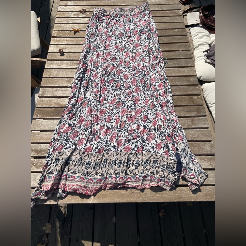 Boho long floral paisley maxi skirt with side ties